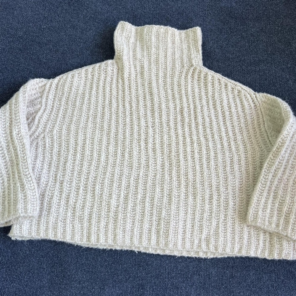 Free People Sweater Womens Medium White Chunky Mock Neck 3/4 Sleeve Pullover